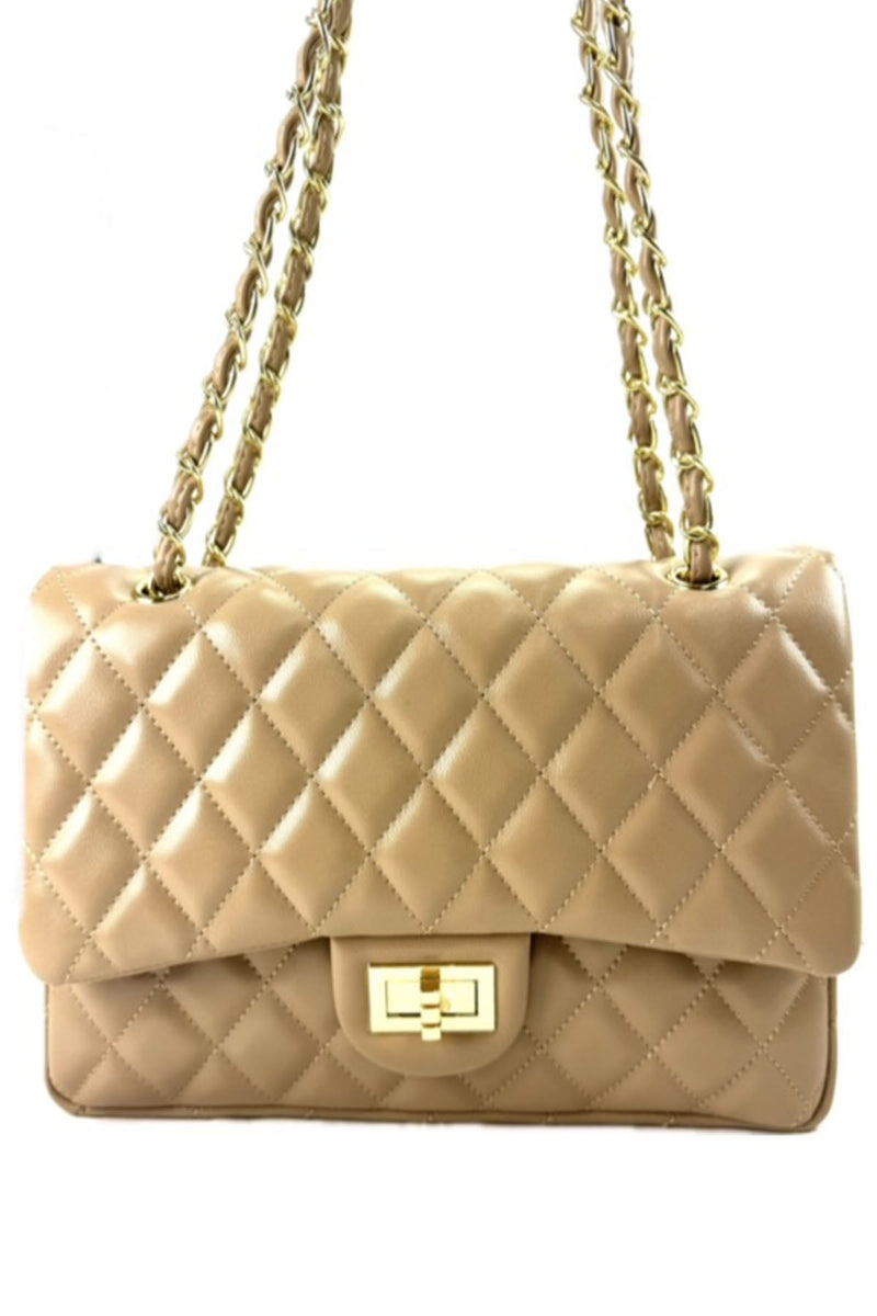 QUILTED FAUX LEATHER HAND BAG-0