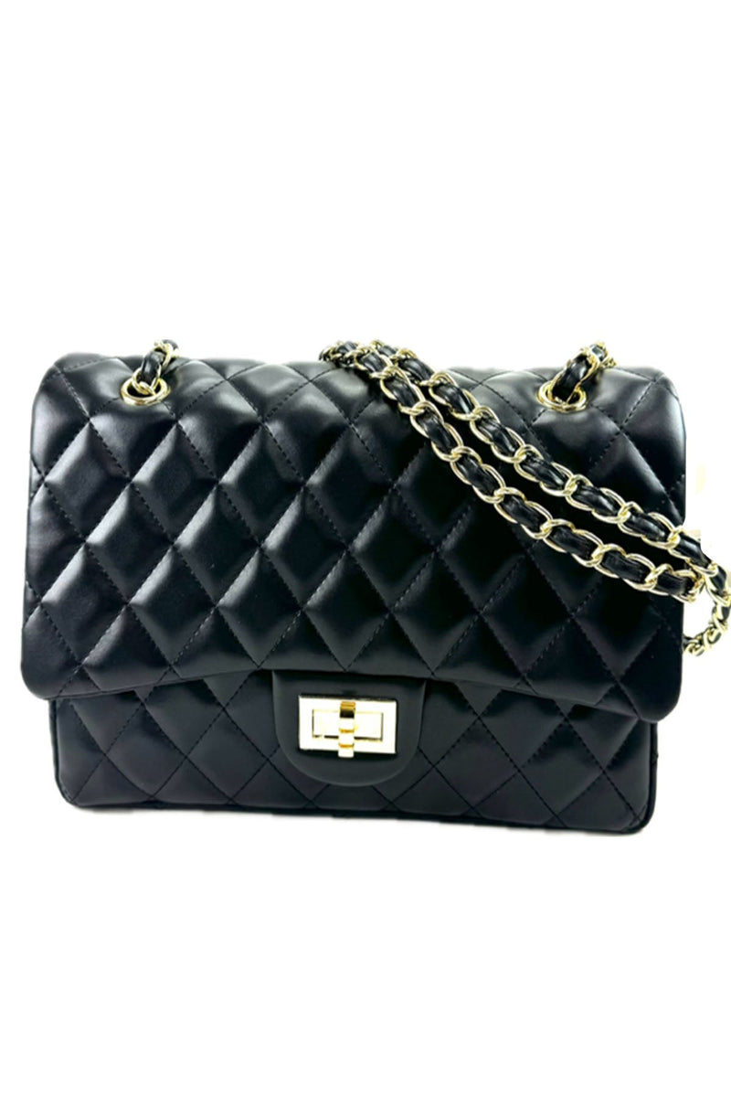 QUILTED FAUX LEATHER HAND BAG-5