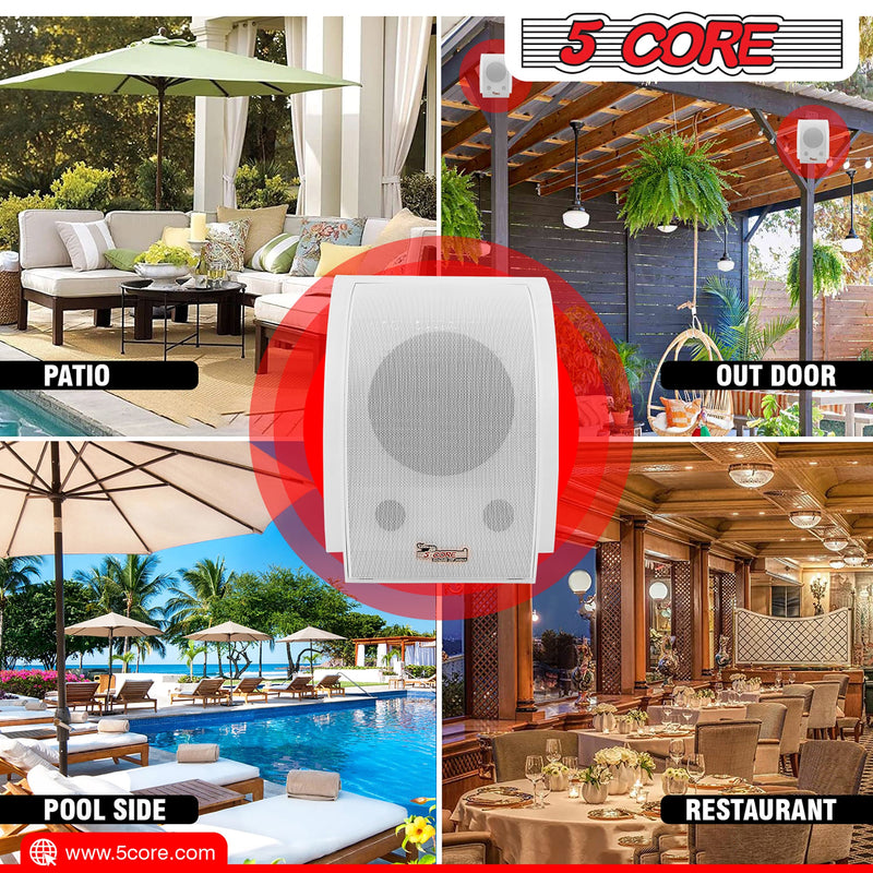 5 Core Wall Speaker 80W Max Power Indoor Outdoor Speakers White High Performance All Weather Wall Mount PA Speaker Wired Entertainment System for Patio Room Garage Restaurant Office - WS-11 5 2PCS-17