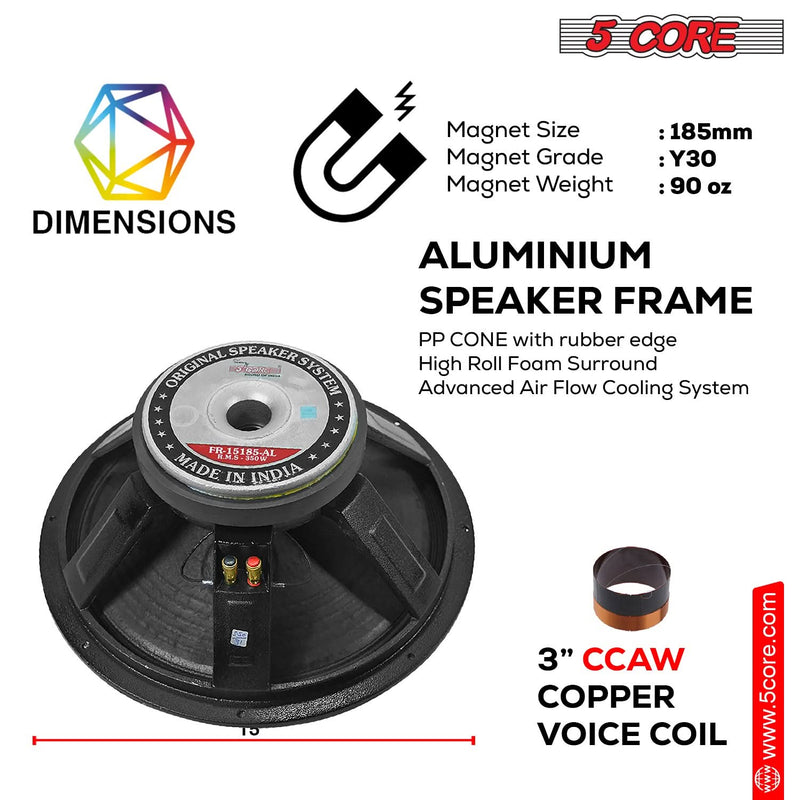 5Core 15 Inch Subwoofer Speaker 3500W Peak 8Ohm Aluminum PA Replacement DJ Sub woofer-3