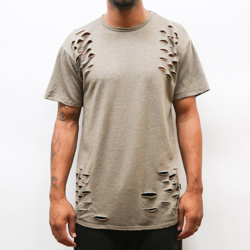 TAUPE SCISSOR DISTRESSED TEE-1