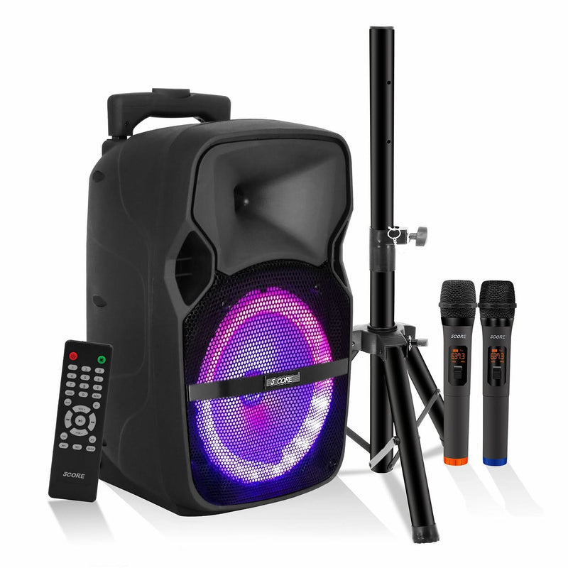 5Core 8 inch PA Portable Bluetooth Party Speaker Karaoke Boombox + 2 Wireless Mics-0