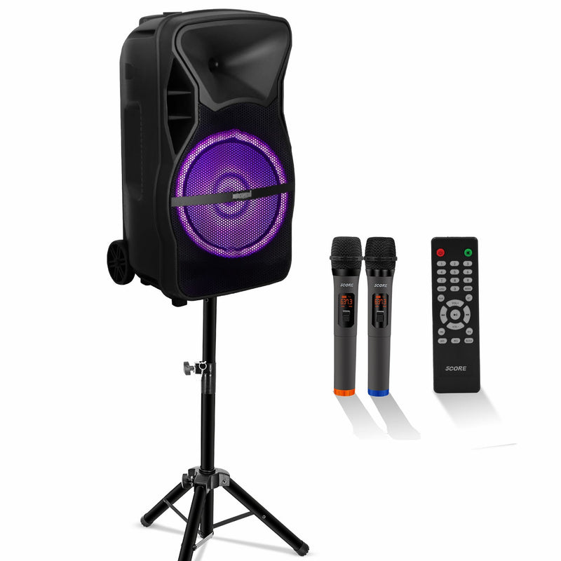 5Core 15 inch PA Portable Bluetooth Party Speaker Karaoke Boombox + 2 Wireless Mics-0