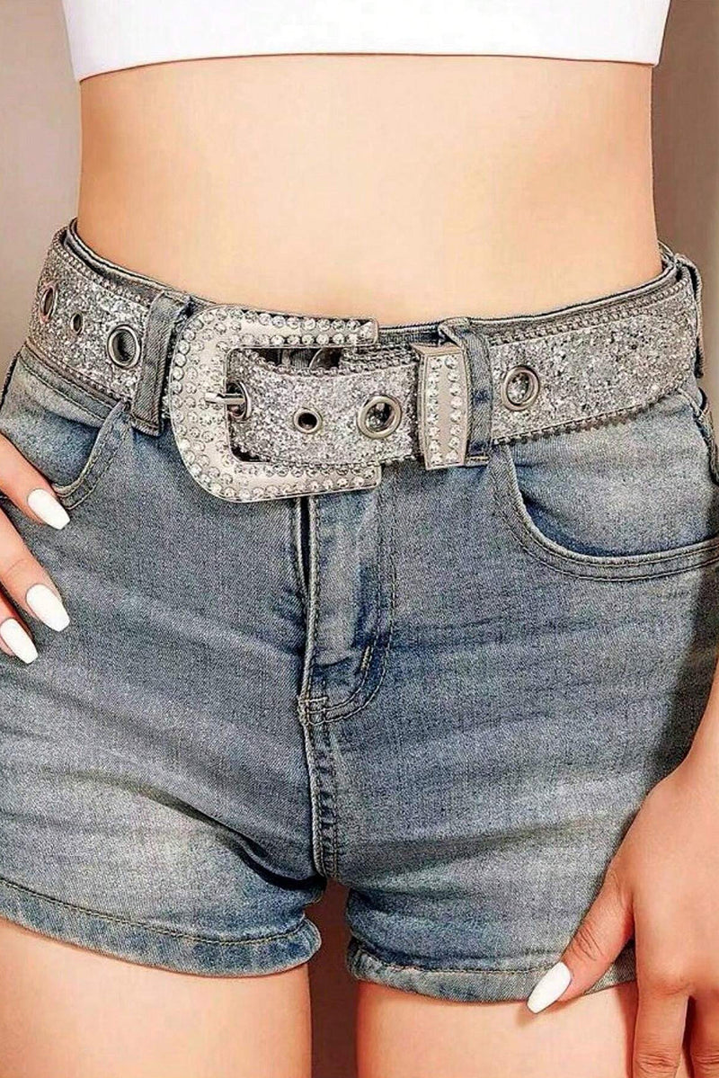 White Rhinestone Buckle Belt-1