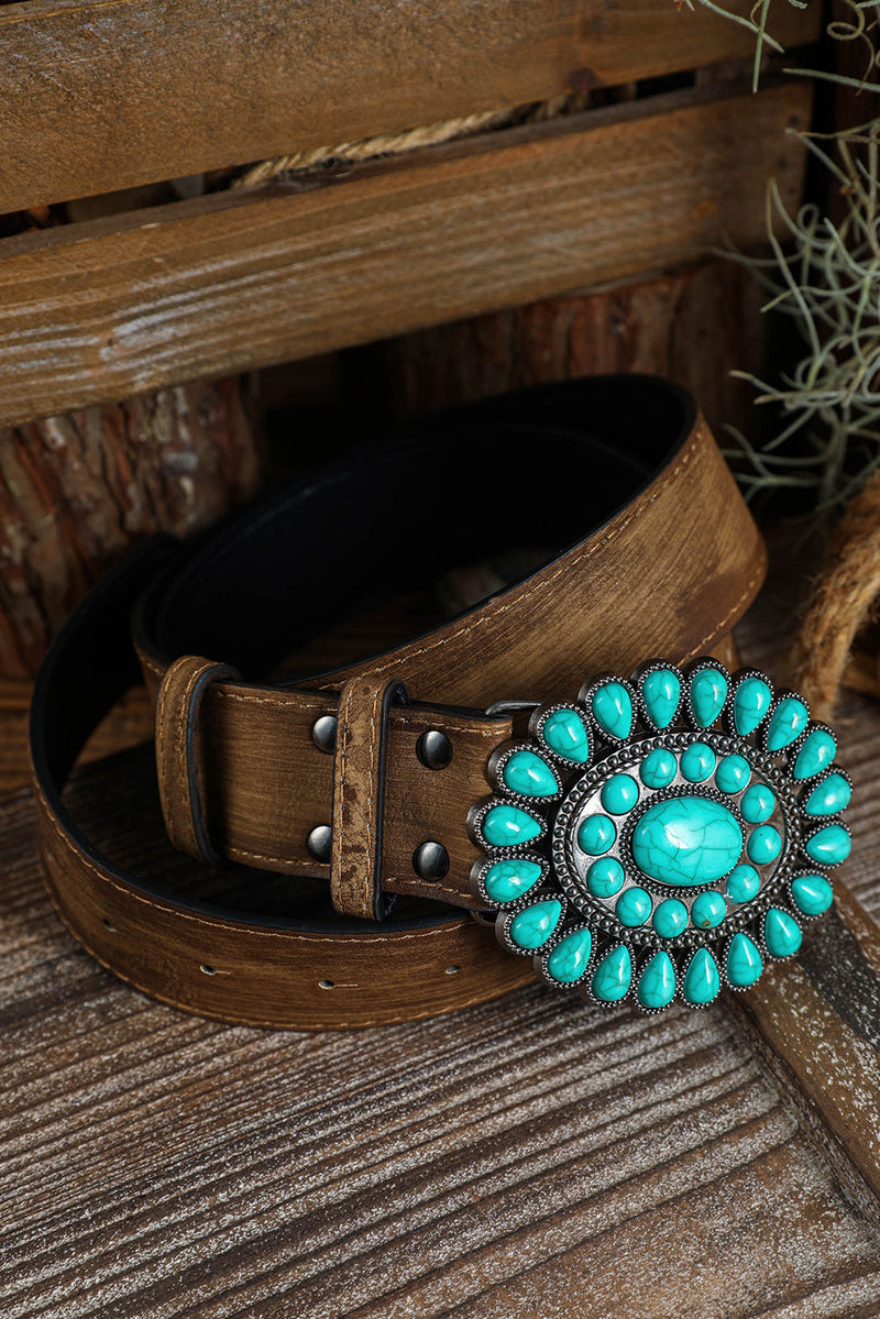 Western Turquoise Decor Retro Wide Belt-0