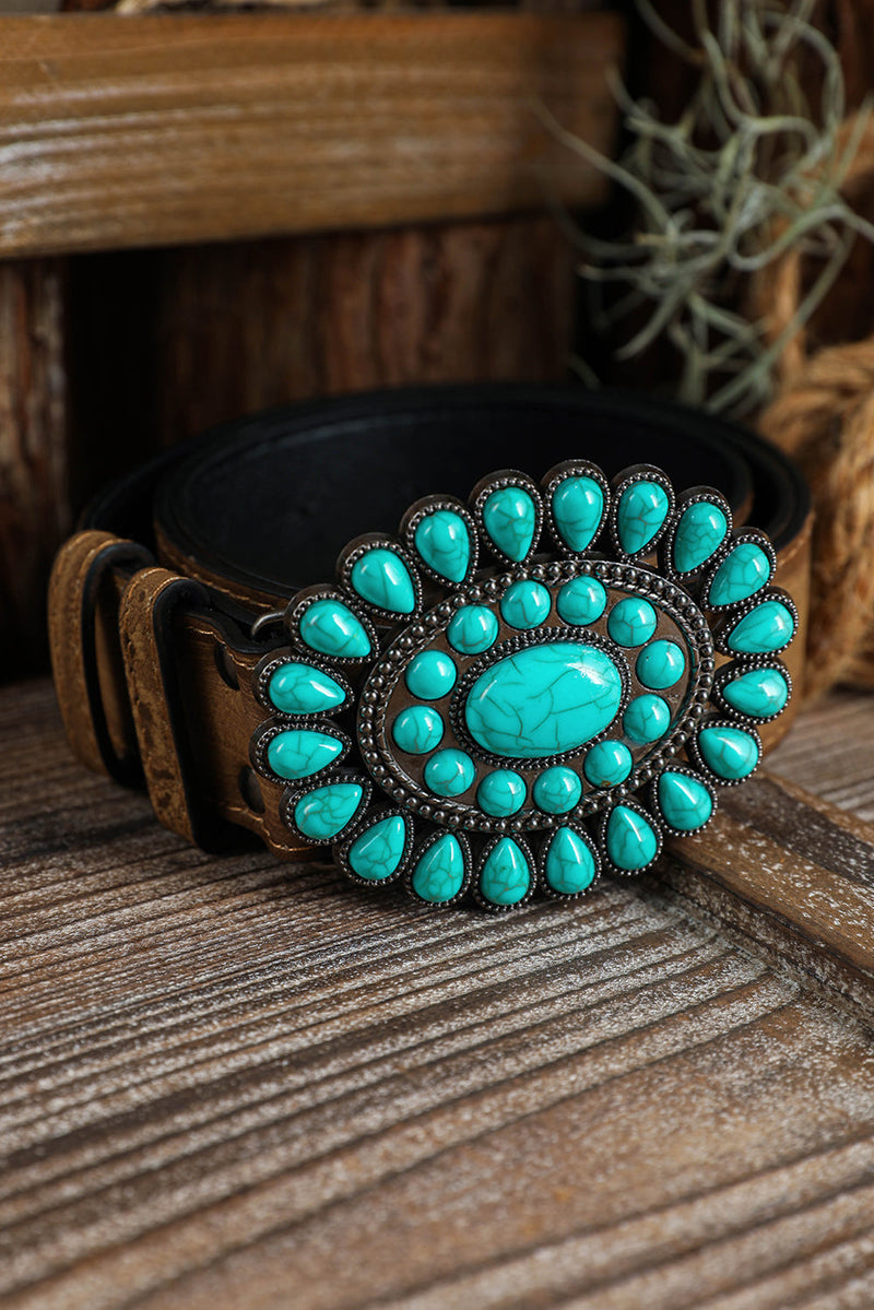 Western Turquoise Decor Retro Wide Belt-2