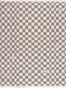 Kieu Taupe Checkered Plush Rug-1
