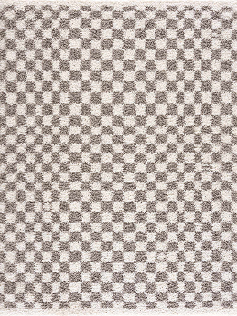 Kieu Taupe Checkered Plush Rug-1