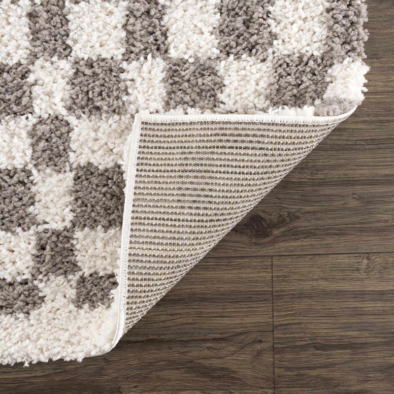 Kieu Taupe Checkered Plush Rug-2