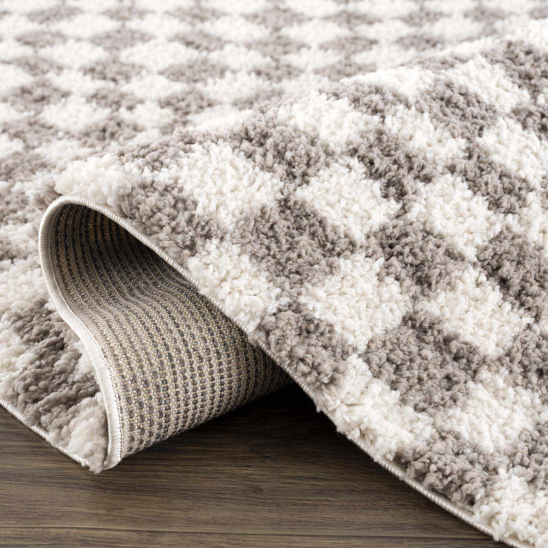 Kieu Taupe Checkered Plush Rug-4