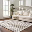 Kieu Taupe Checkered Plush Rug-0