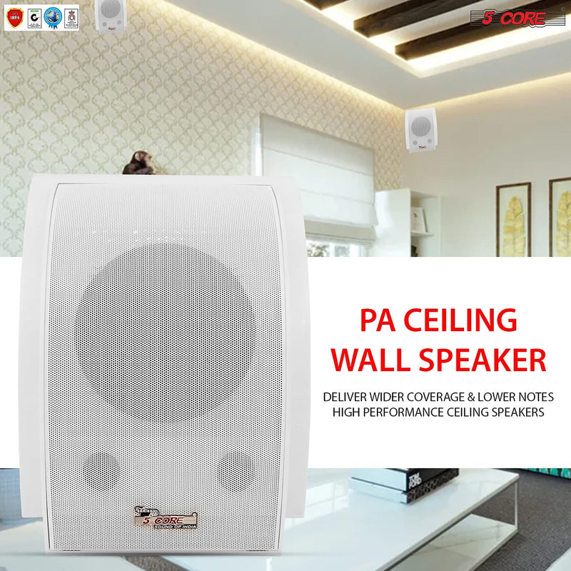 5 Core Wall Speaker 80W Max Power Indoor Outdoor Speakers White High Performance All Weather Wall Mount PA Speaker Wired Entertainment System for Patio Room Garage Restaurant Office - WS-11 5 2PCS-6