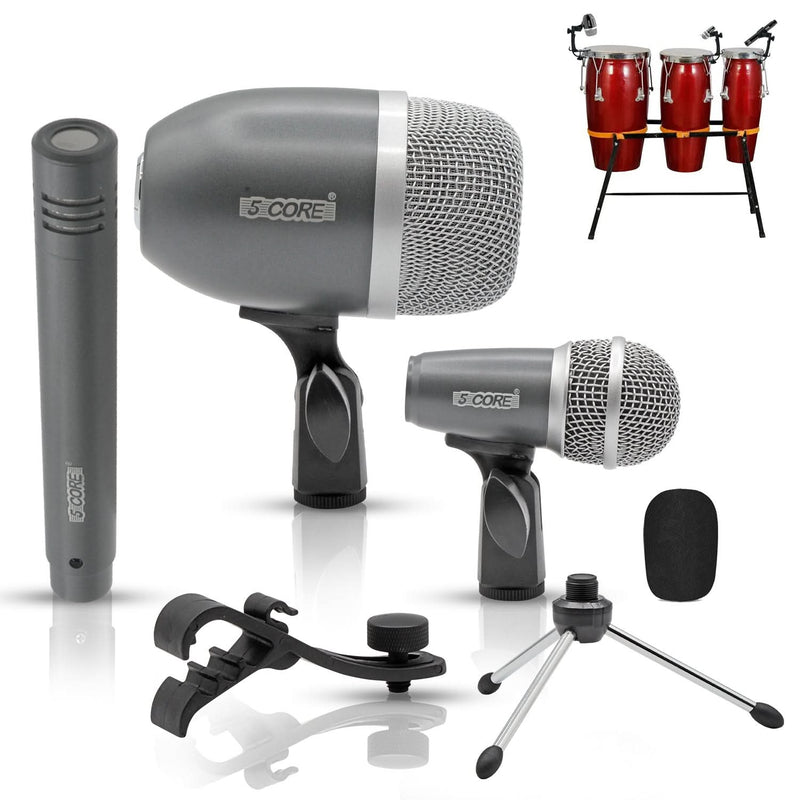 5Core Conga Mic Snare Tom Microphone Drum Kit Condenser XLR Instrument Mics GREY-0