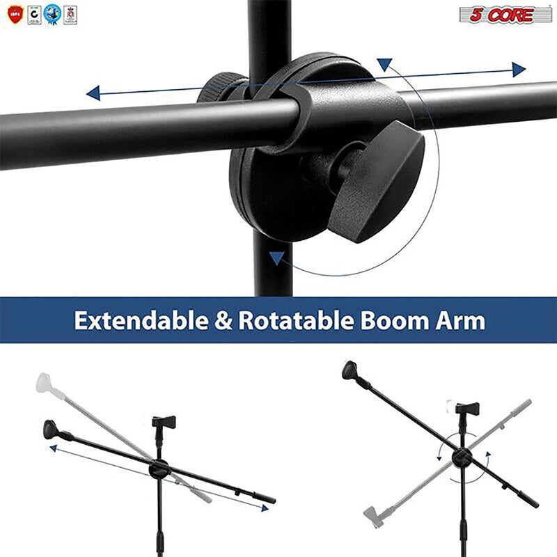 5 Core Dual Microphone Stand with Dynamic (2) Mic, (2) Mic Clips, XLR Cables, and Detachable Boom- MS DBL S +ND58 +ND57-19