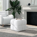 Pixel 21" Oversized Square Tufted Pouf Ottoman, Almond White Chenille