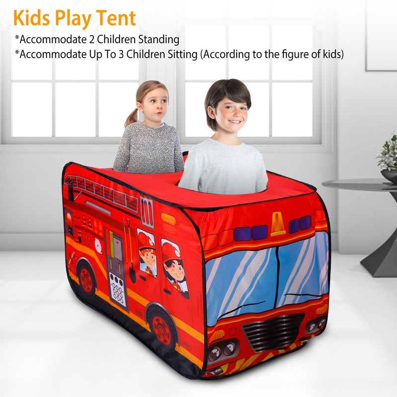 Kids Play Tent Foldable Pop Up Fire Truck Tent Portable Children Baby Play House W/ Carry Bag For Indoor Outdoor Use