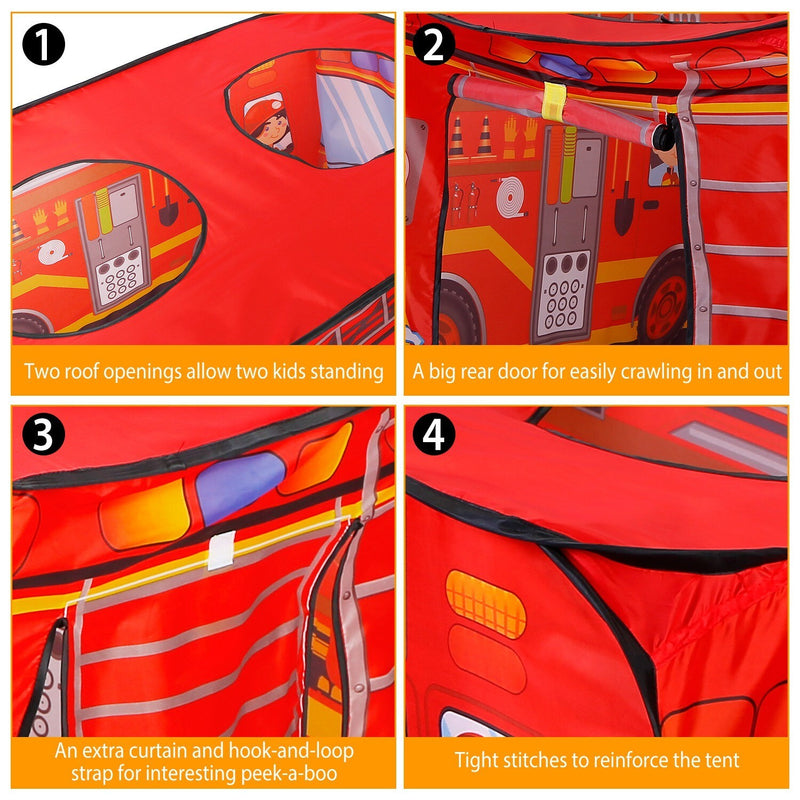 Kids Play Tent Foldable Pop Up Fire Truck Tent Portable Children Baby Play House W/ Carry Bag For Indoor Outdoor Use