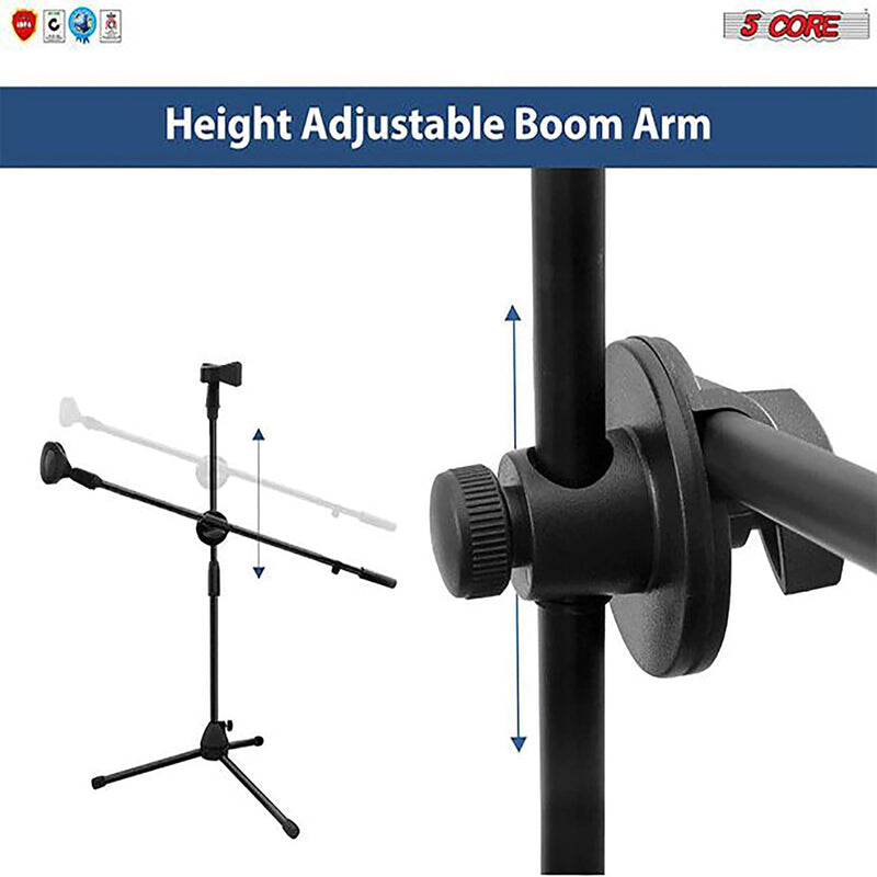 5 Core Dual Microphone Stand with Dynamic (2) Mic, (2) Mic Clips, XLR Cables, and Detachable Boom- MS DBL S +ND58 +ND57-20