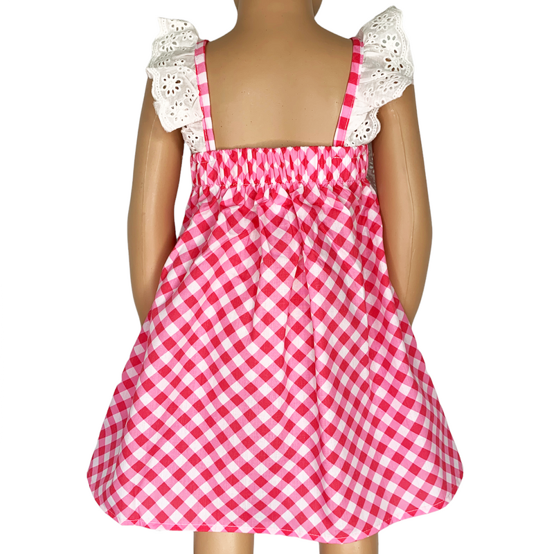 Girls Gingham Eyelet Ruffle Spring/Summer Party Easter Dress-6