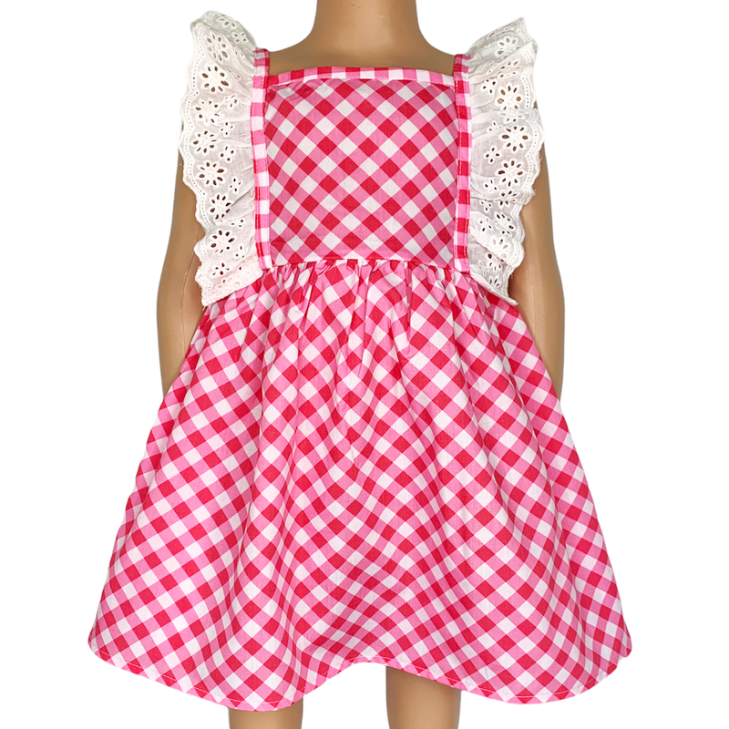 Girls Gingham Eyelet Ruffle Spring/Summer Party Easter Dress-0