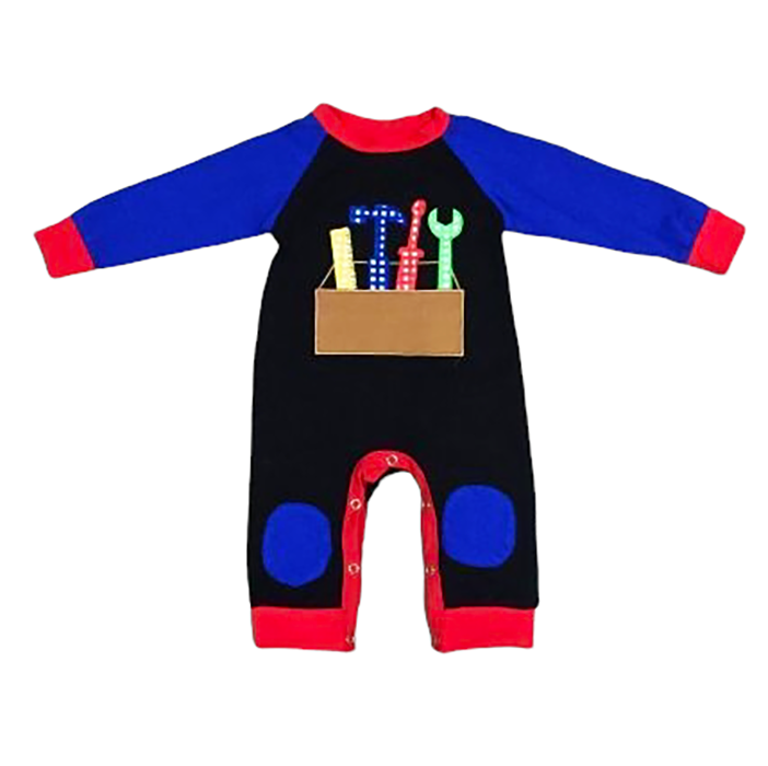 Baby Boys Blue Cotton Long Sleeve Tool Box Romper-1