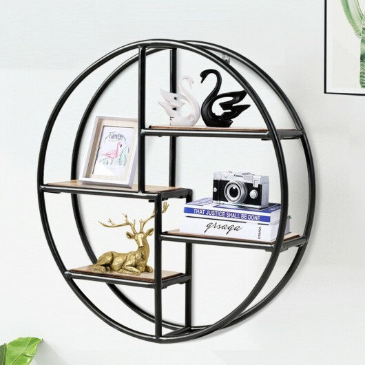 Hanging Storage Shelf Circular Wall-Mounted 4-Tier Rack - Color: Black