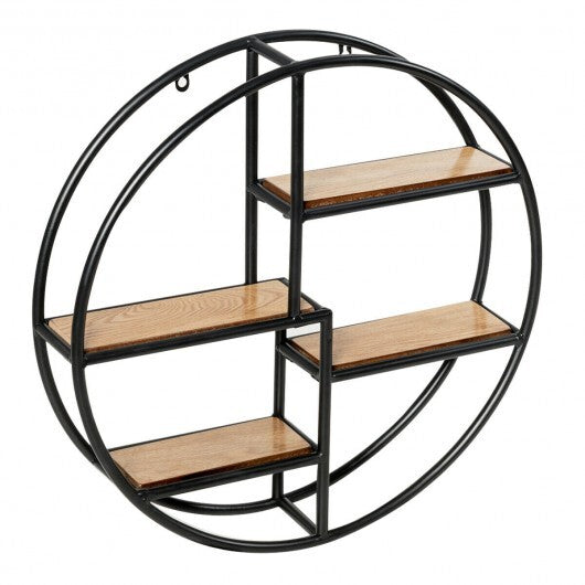 Hanging Storage Shelf Circular Wall-Mounted 4-Tier Rack - Color: Black