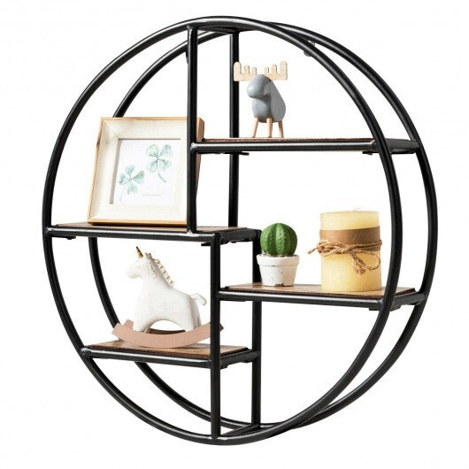 Hanging Storage Shelf Circular Wall-Mounted 4-Tier Rack - Color: Black