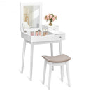 Vanity Dressing Table Set Flip Mirror Desk Furniture Stool - Color: White