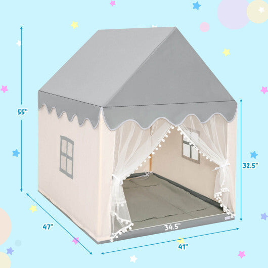 Kids Large Play Castle Fairy Tent with Mat-Beige - Color: Beige