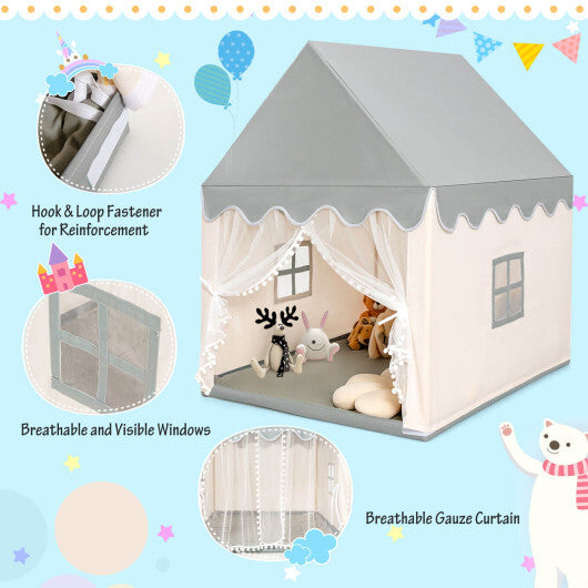 Kids Large Play Castle Fairy Tent with Mat-Beige - Color: Beige