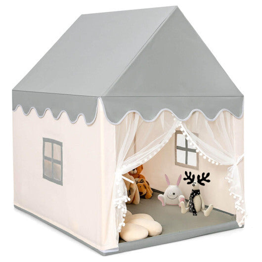 Kids Large Play Castle Fairy Tent with Mat-Beige - Color: Beige