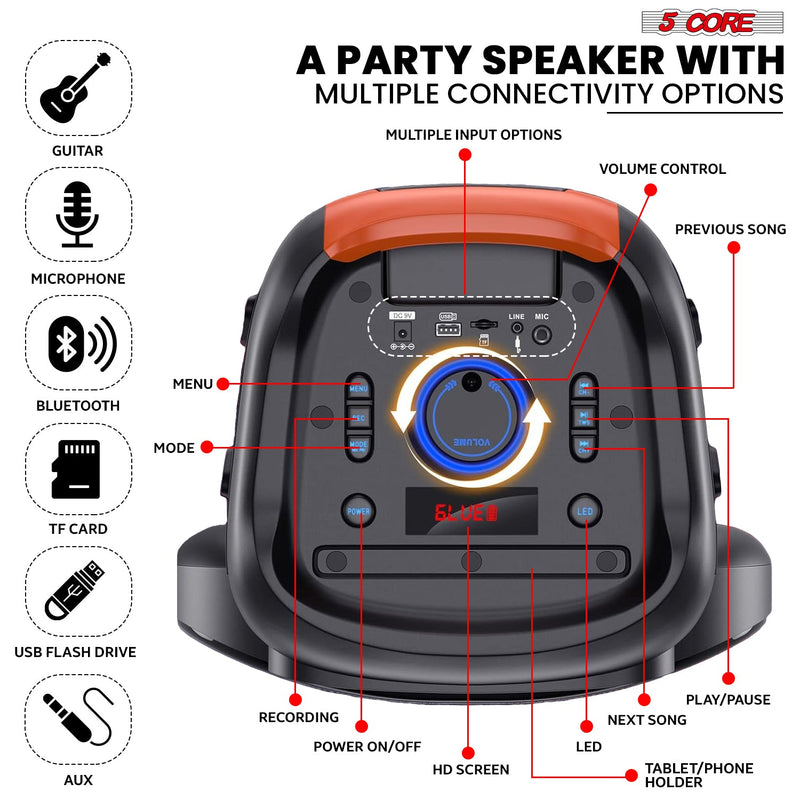 5Core Bluetooth Party Speaker 12 inch PA RGB Partybox Karaoke Machine + 2 Wireless Mic-2