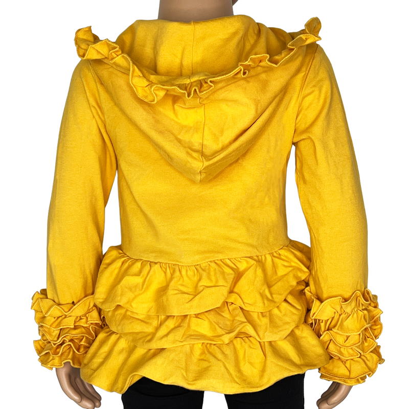 Girls Mustard Yellow Ruffle Hoodie Zipper Jacket Camp School-3