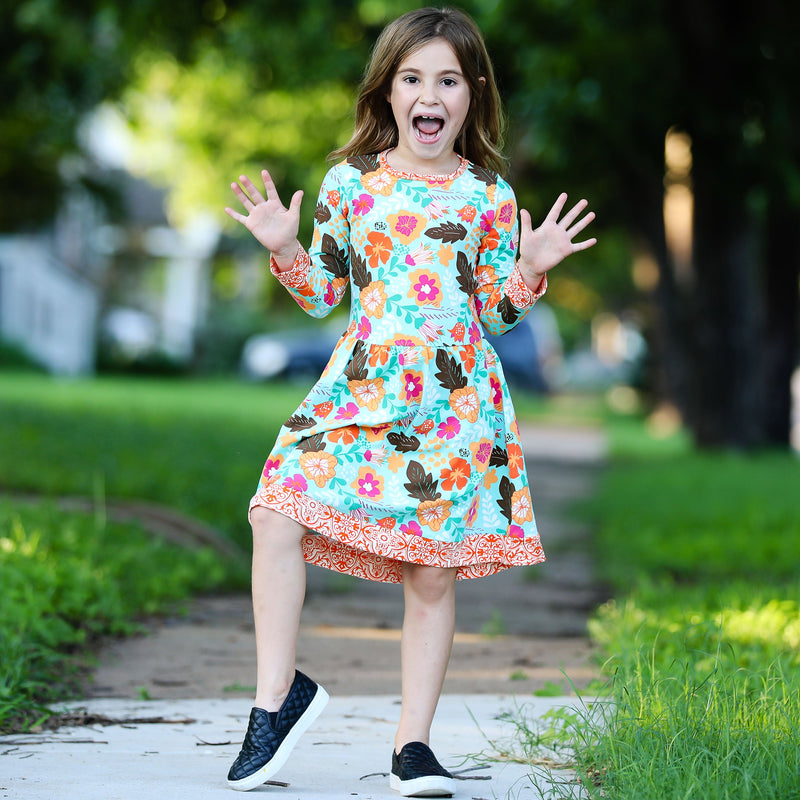 AnnLoren Little Girls Boutique Autumn Leaves Floral Cotton Long Sleeve Dress sz 2/3T-1