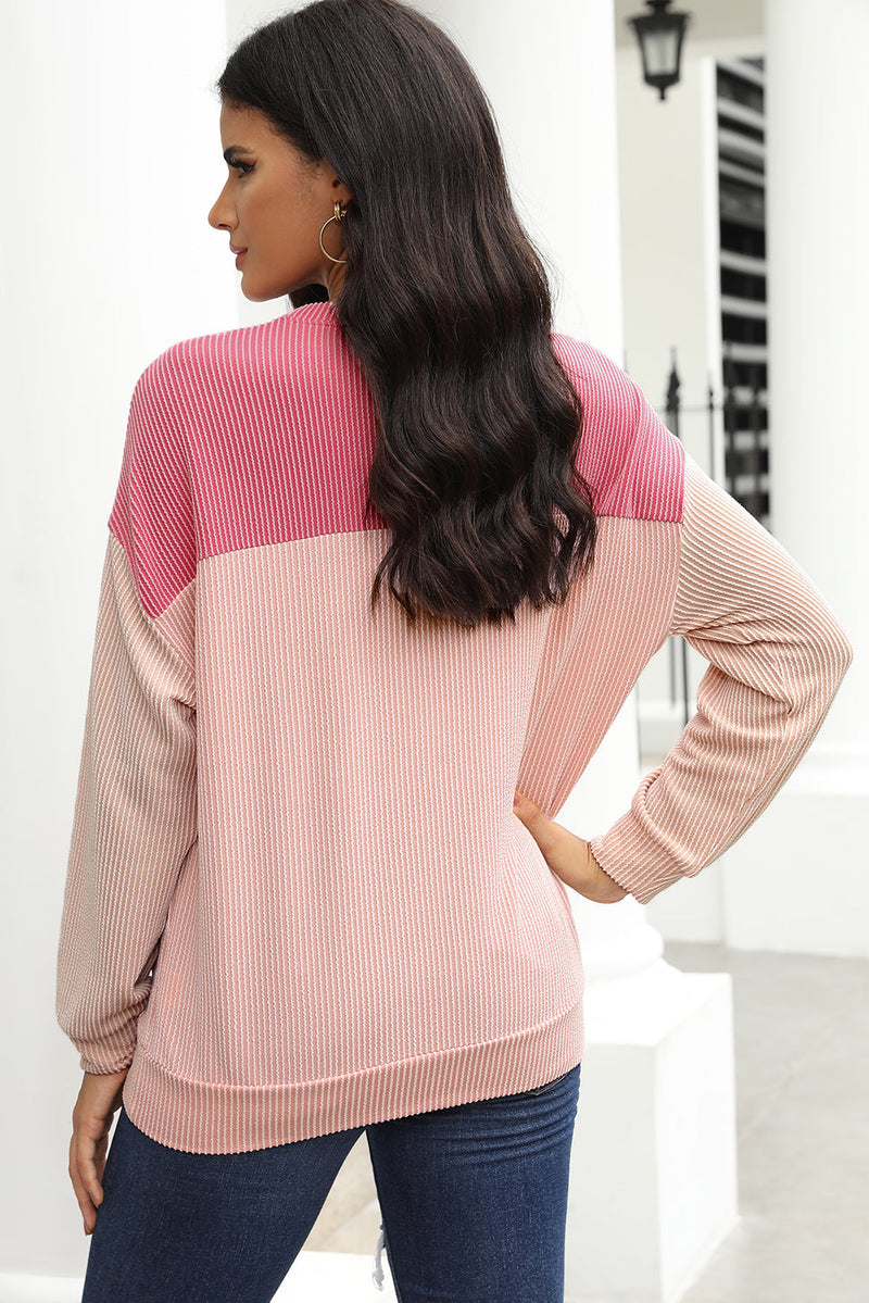 Rachel Block Long Sleeve Ribbed Loose Top-4