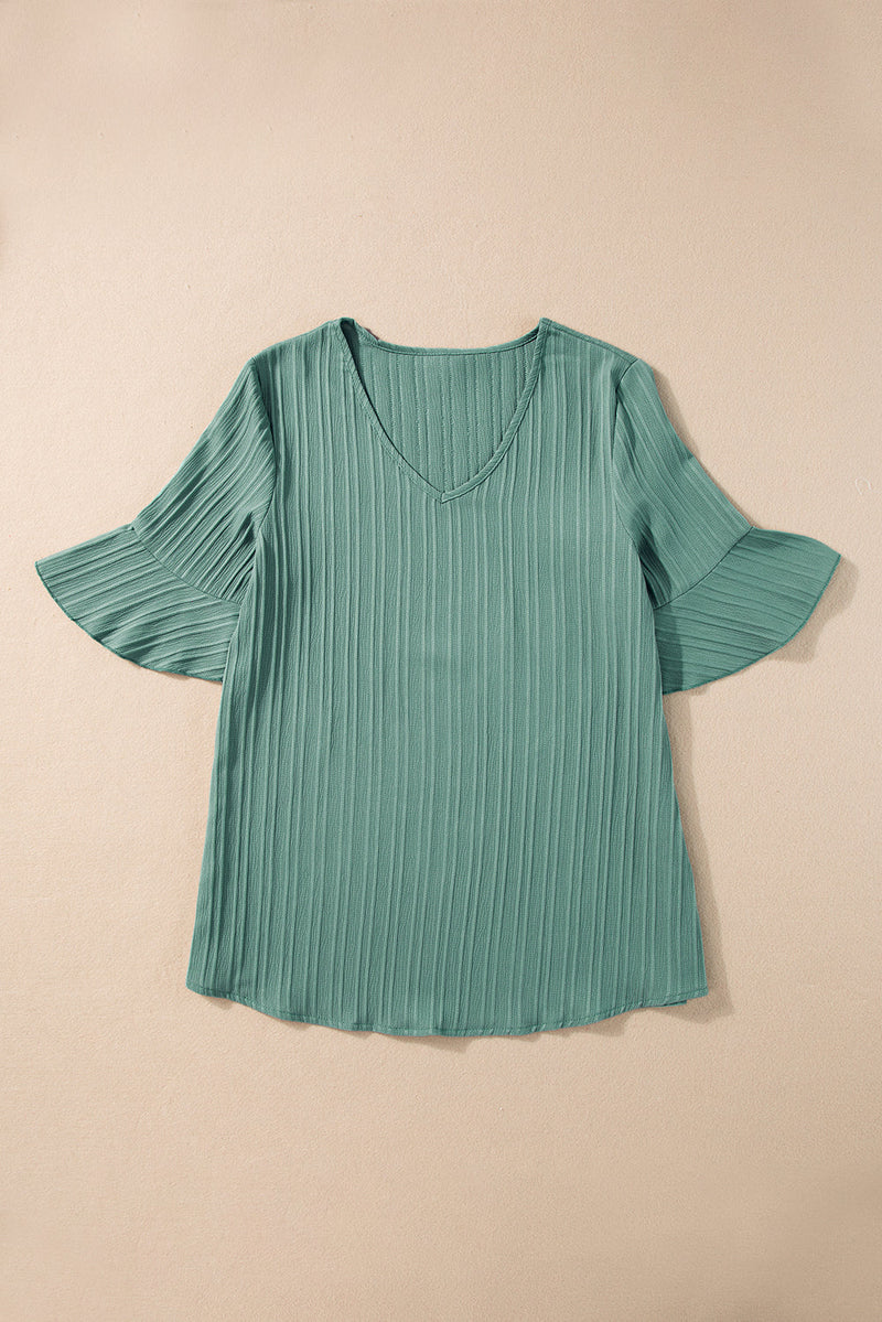 Capri Ruffled Half Sleeve V Neck Textured Top-5