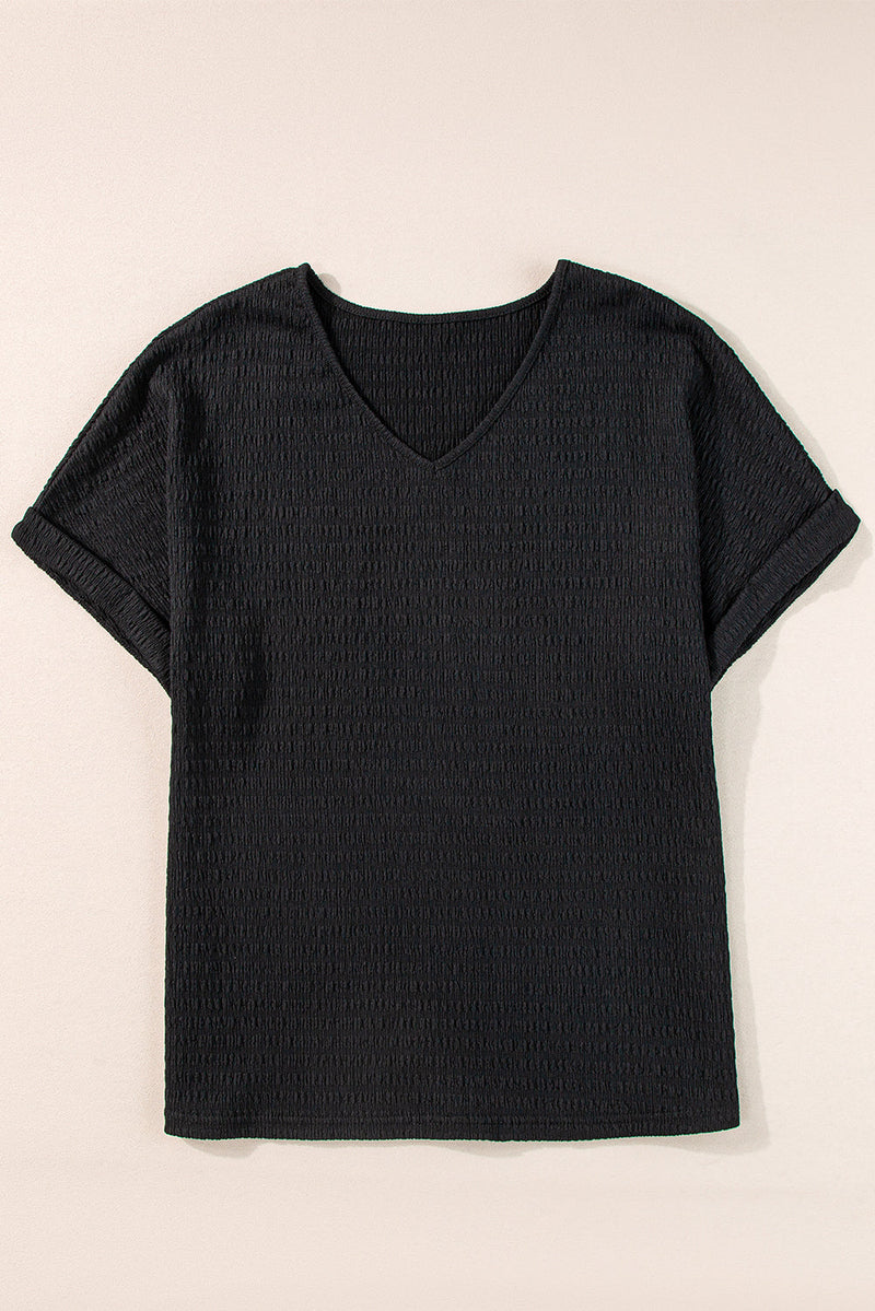 Siena Textured Rolled Sleeve V Neck Tee-3