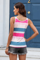 Angel Striped Color Block Notched Neck Tank Top-4