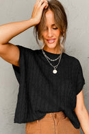 Laura Crew Neck Cable Knit Short Sleeve Sweater-5