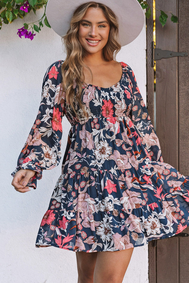 Tessa Floral Tiered Long Puff Sleeve Mini Dress-3