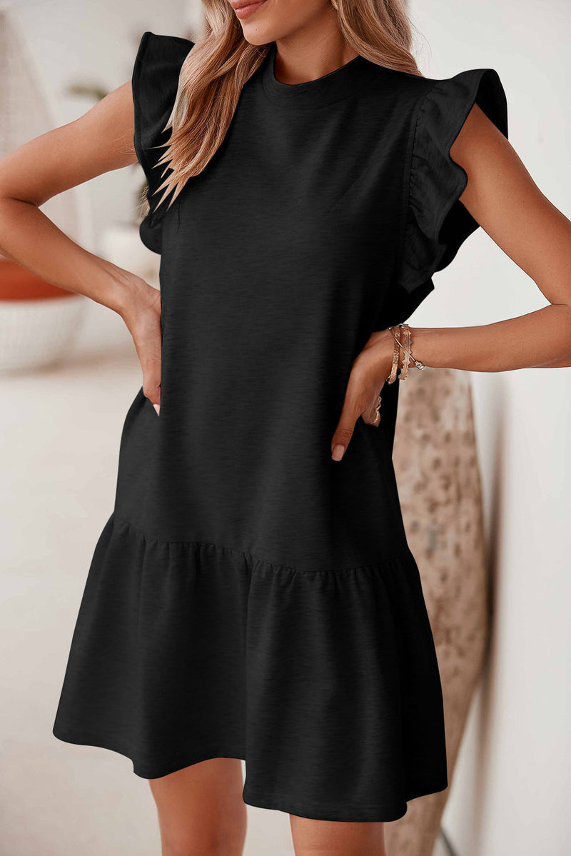 Baylor Flutter Sleeve Crew Neck Shift Dress-0