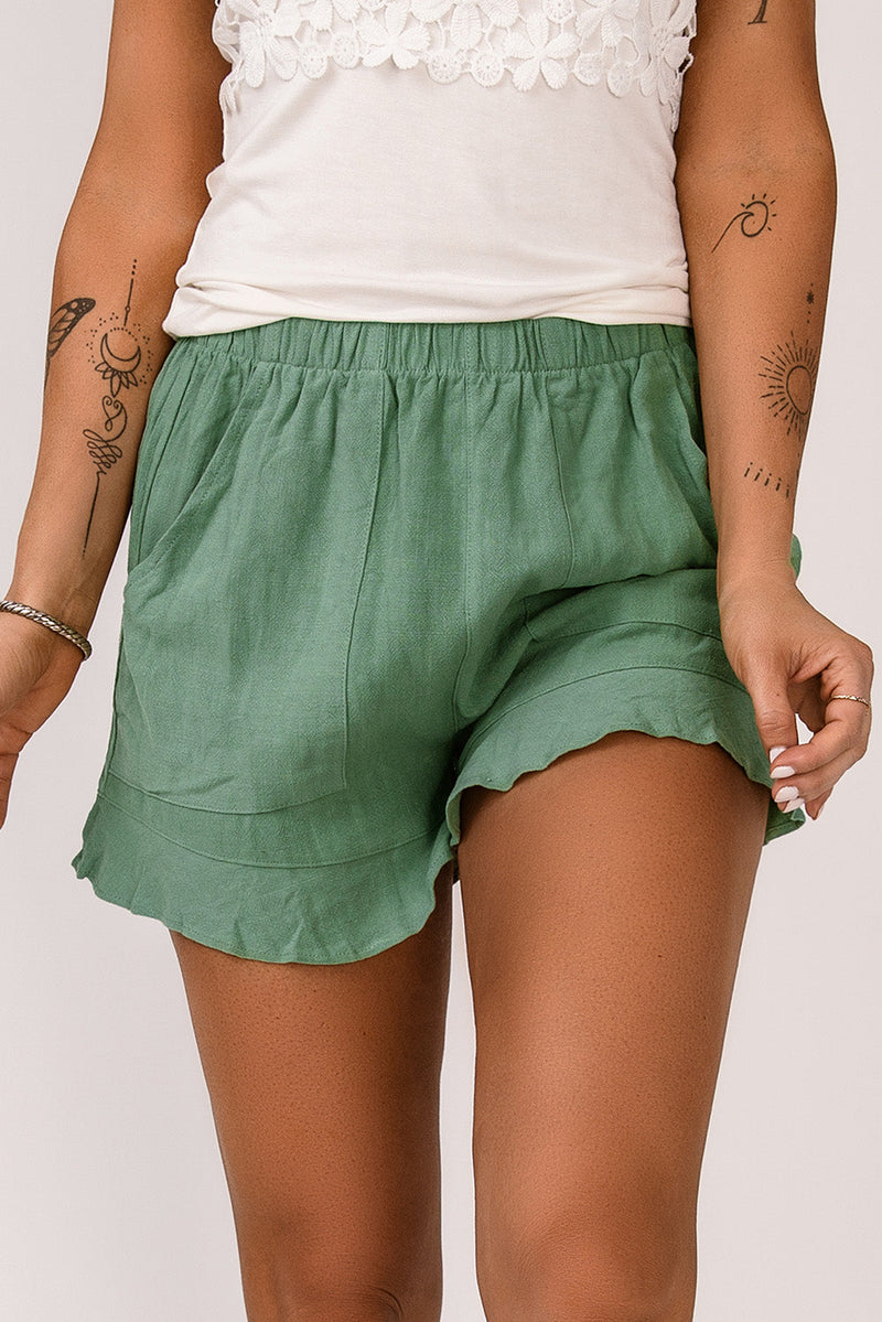 Katie High Waist Pocketed Ruffle Shorts-2