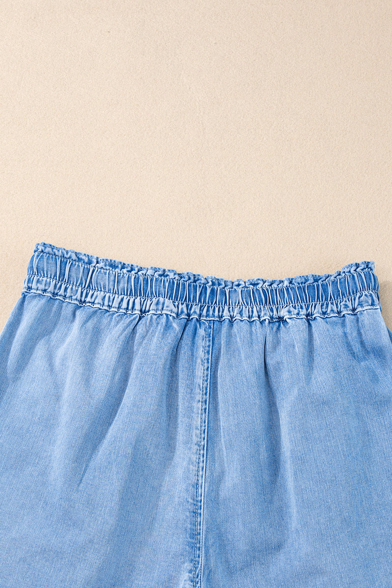 Reina Casual Chambray Drawstring Shorts-3