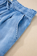 Reina Casual Chambray Drawstring Shorts-4