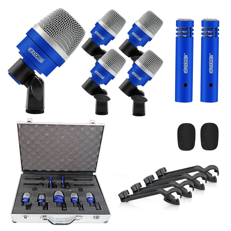 5Core Drum Mic Kit 7 Pcs Kick BassTom Snare Dynamic Microphone Instrument Mics Set Blue-0