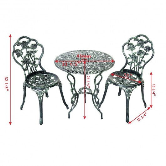 Outdoor Cast Aluminum Patio Furniture Set with Rose Design-Green - Color: Green