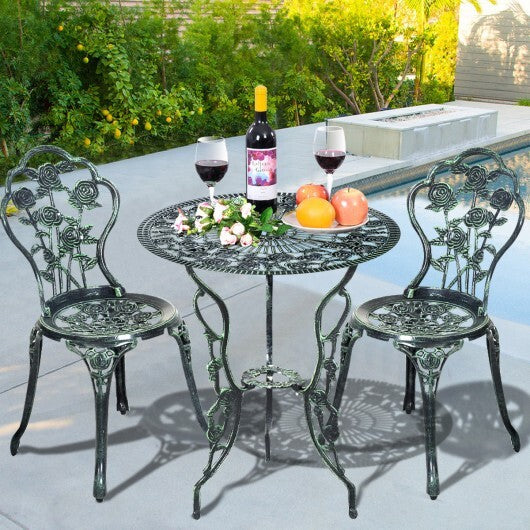 Outdoor Cast Aluminum Patio Furniture Set with Rose Design-Green - Color: Green