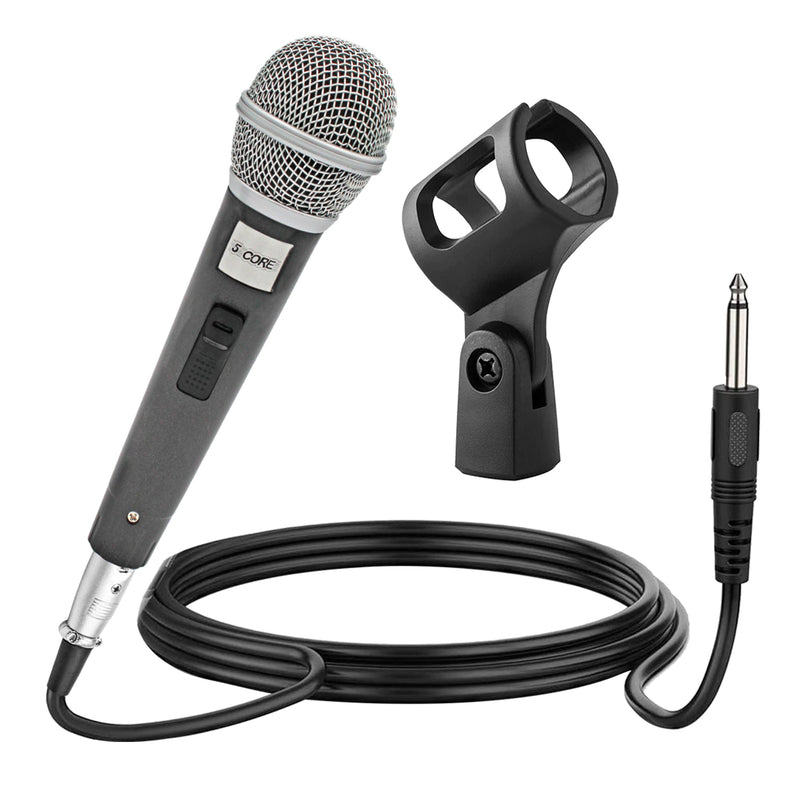 5 Core Karaoke Microphone Dynamic Vocal Handheld Mic Cardioid Unidirectional Microfono w On and Off Switch Includes XLR Audio Cable Mic Holder -PM 18-0