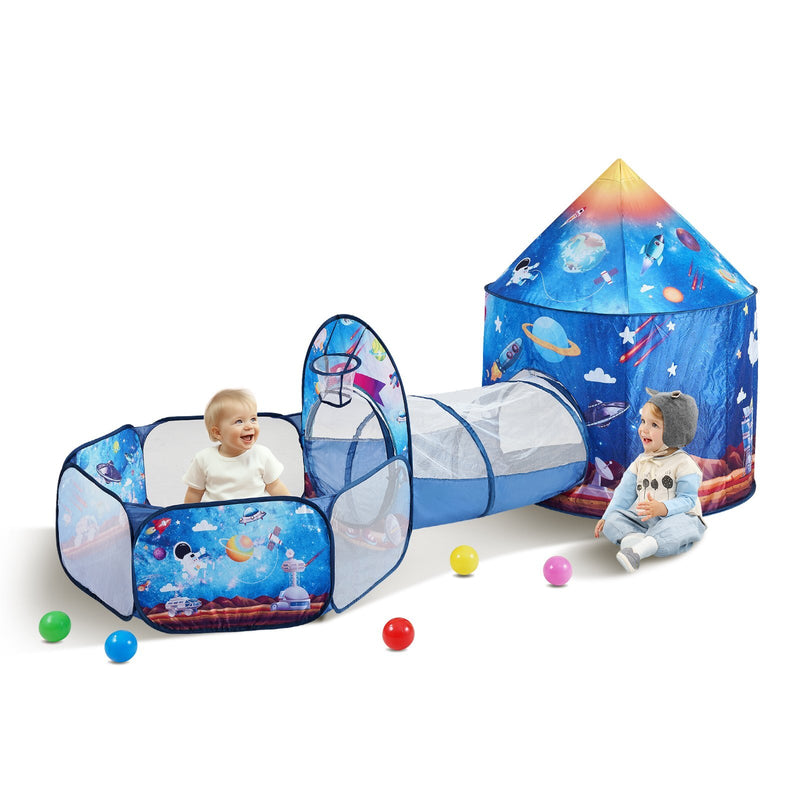 VEVOR 3 in 1 Kids Play Tent with Tunnel for Boys, Girls, Babies and Toddlers, Indoor/Outdoor Pop Up Playhouse with Carrying Bag & Banding Straps Birthday Gifts, Royal Blue Color Rocket Theme